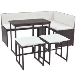 vidaXL 5-tlg. Garten-Essgruppe Stahl Poly Rattan Braun
