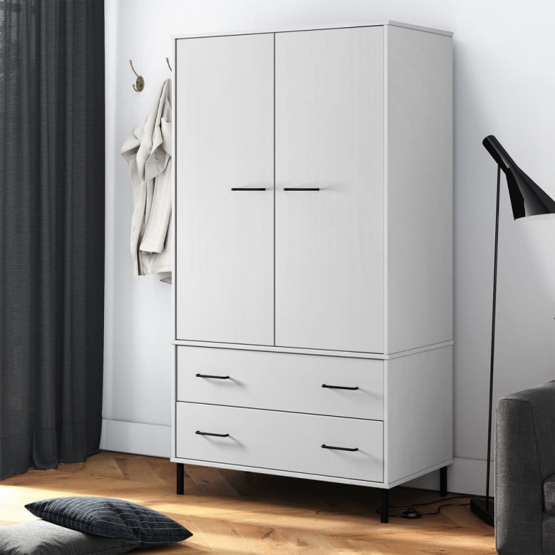 vidaXL Kleiderschrank OSLO Metallbeine Weiß 90x55x172,5 cm Massivholz vidaXL Kleiderschrank OSLO Metallbeine Weiß 90x55x172,5 cm Massivholz