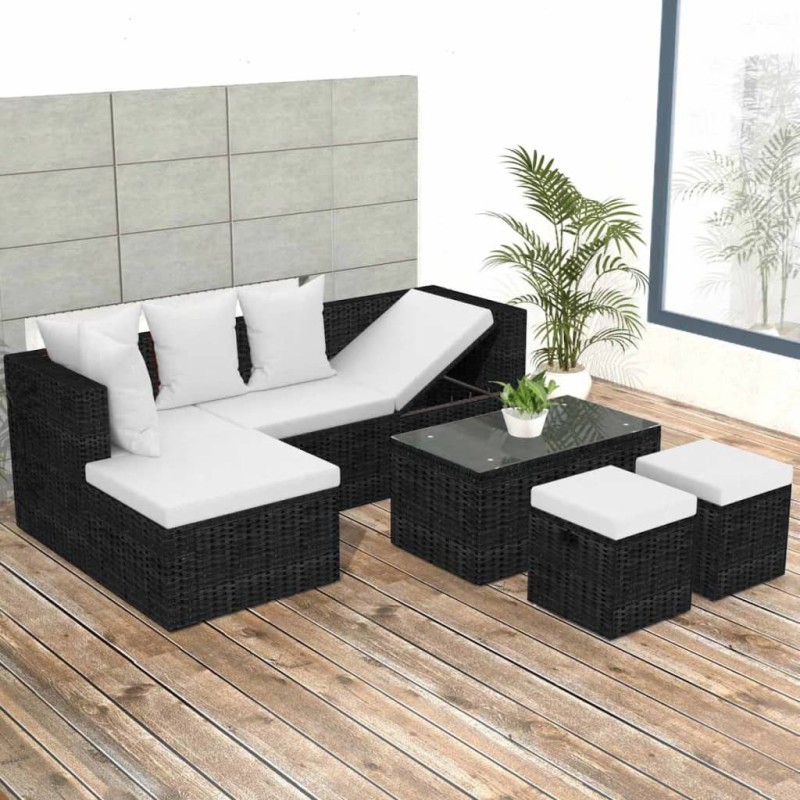 4-tlg. Garten-Lounge-Set mit Auflagen Poly Rattan Schwarz 4-tlg. Garten-Lounge-Set mit Auflagen Poly Rattan Schwarz