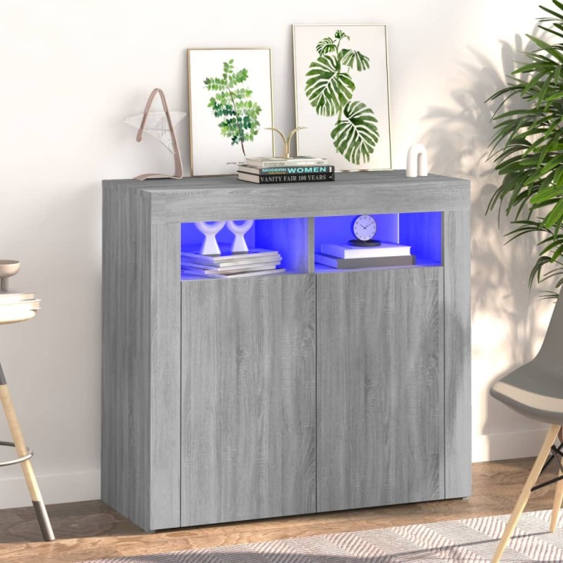 vidaXL Sideboard mit LED-Beleuchtung Grau Sonoma 80x35x75 cm vidaXL Sideboard mit LED-Beleuchtung Grau Sonoma 80x35x75 cm