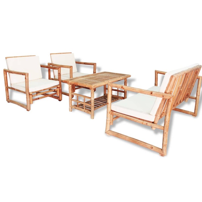 vidaXL 4-tlg. Garten-Lounge-Set mit Auflagen Bambus vidaXL 4-tlg. Garten-Lounge-Set mit Auflagen Bambus