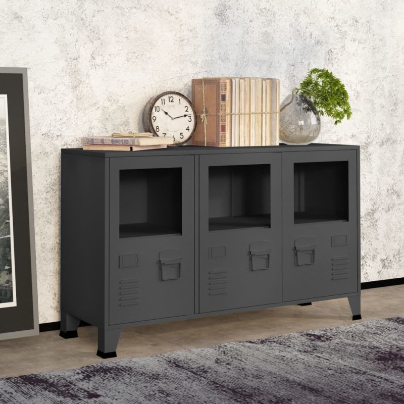 vidaXL Industrial Sideboard Anthrazit 105x35x62 cm Metall und Glas vidaXL Industrial Sideboard Anthrazit 105x35x62 cm Metall und Glas