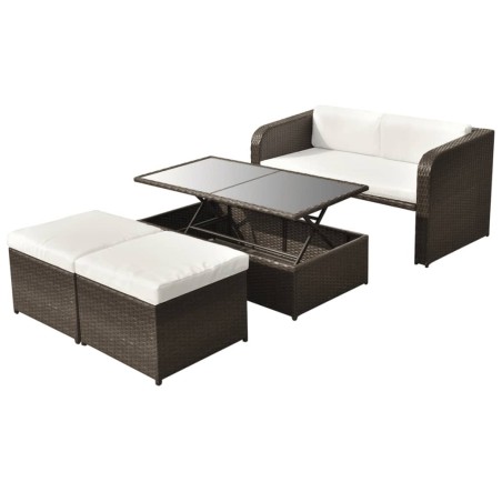 4-tlg. Garten-Lounge-Set mit Auflagen Poly Rattan Braun