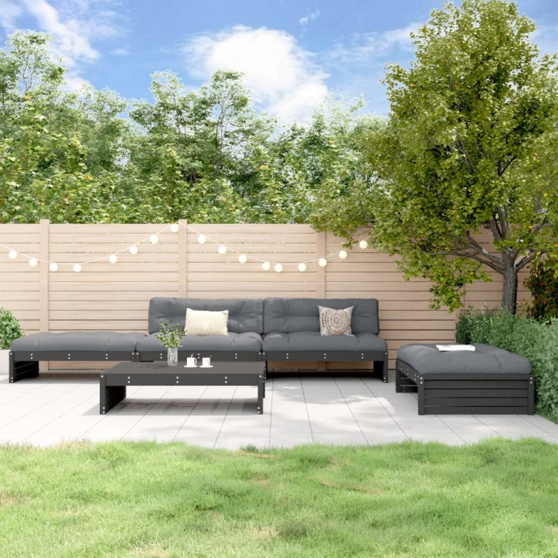 vidaXL 5-tlg. Garten-Lounge-Set mit Kissen Schwarz Massivholz vidaXL 5-tlg. Garten-Lounge-Set mit Kissen Schwarz Massivholz