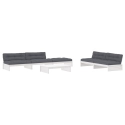 vidaXL 6-tlg. Garten-Lounge-Set mit Kissen Weiß Massivholz