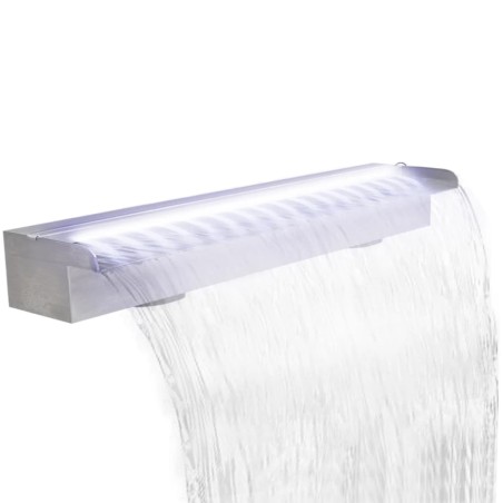 vidaXL Pool-Wasserfall Fontäne mit LEDs Rechteckig Edelstahl 90 cm
