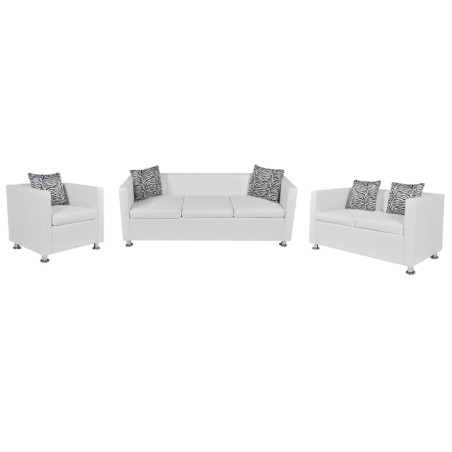vidaXL Sofa-Set Kunstleder 3-Sitzer + 2-Sitzer + Sessel Weiß 