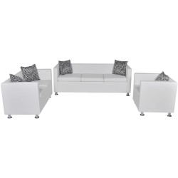 vidaXL Sofa-Set Kunstleder 3-Sitzer + 2-Sitzer + Sessel Weiß 