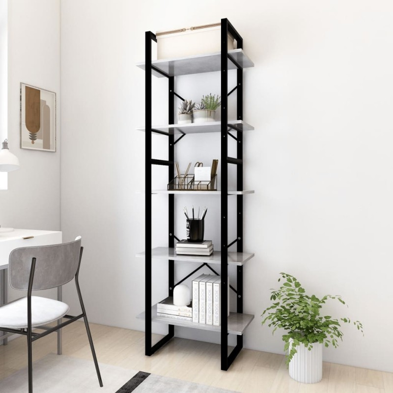 vidaXL Bücherregal 5 Fächer Betongrau 60x30x175 cm Holzwerkstoff vidaXL Bücherregal 5 Fächer Betongrau 60x30x175 cm Holzwerkstoff