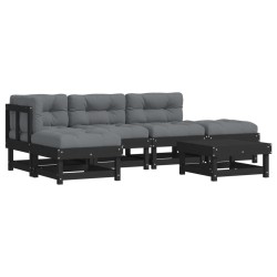 vidaXL 6-tlg. Garten-Lounge-Set mit Kissen Schwarz Massivholz