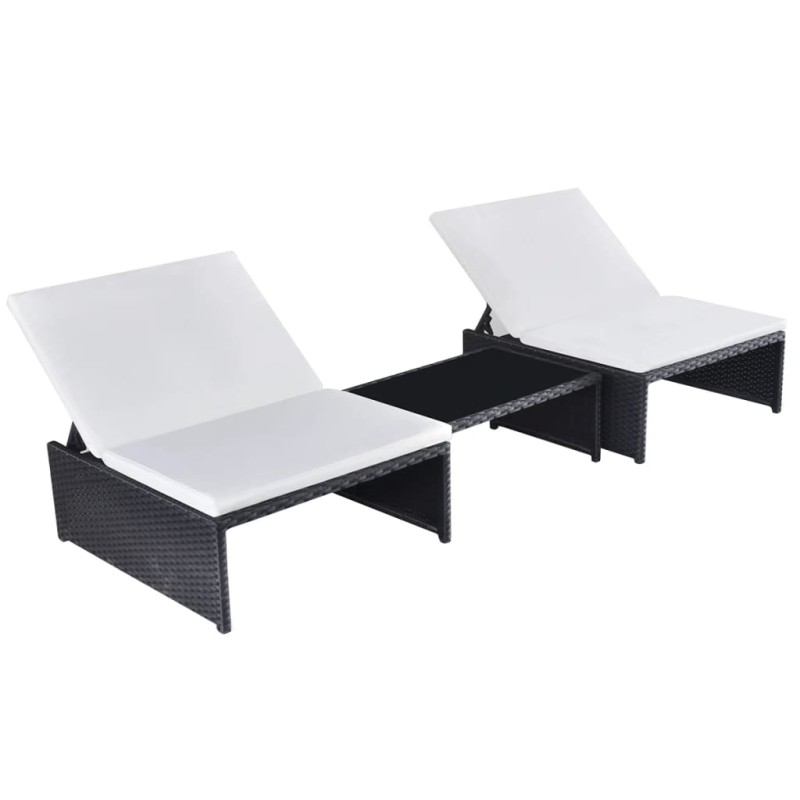 vidaXL Outdoor-Lehnstühle 2 Stk. mit Tisch Schwarz Poly-Rattan vidaXL Outdoor-Lehnstühle 2 Stk. mit Tisch Schwarz Poly-Rattan