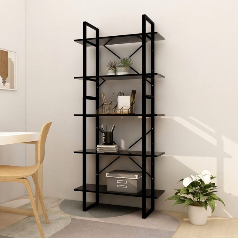 vidaXL Bücherregal 5 Fächer Schwarz 80x30x175 cm Holzwerkstoff vidaXL Bücherregal 5 Fächer Schwarz 80x30x175 cm Holzwerkstoff