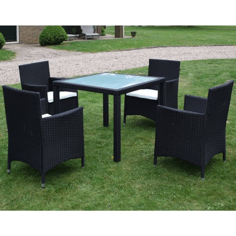 5-tlg. Garten-Essgruppe mit Auflagen Poly Rattan Schwarz 5-tlg. Garten-Essgruppe mit Auflagen Poly Rattan Schwarz