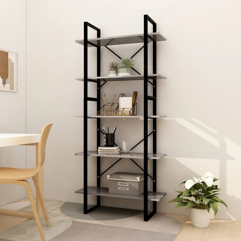 vidaXL Bücherregal 5 Fächer Betongrau 80x30x175 cm Holzwerkstoff vidaXL Bücherregal 5 Fächer Betongrau 80x30x175 cm Holzwerkstoff