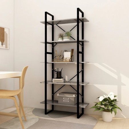 vidaXL Bücherregal 5 Fächer Betongrau 80x30x175 cm Holzwerkstoff