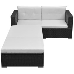 vidaXL 3-tlg. Garten-Lounge-Set mit Auflagen Poly Rattan Schwarz