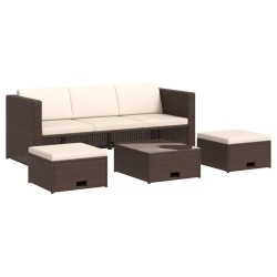 4-tlg. Garten-Lounge-Set mit Auflagen Poly Rattan Braun