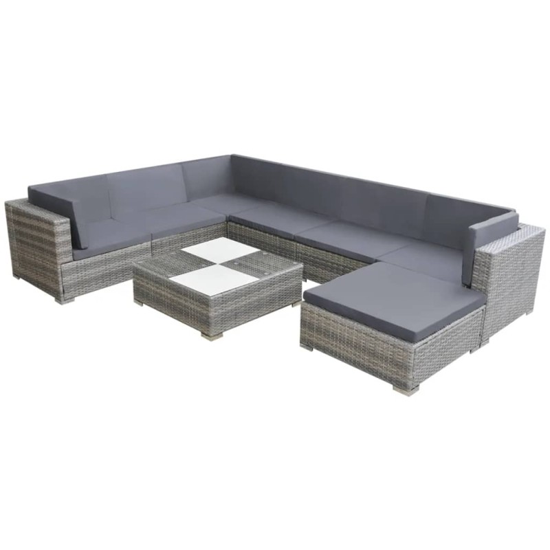 8-tlg. Garten-Lounge-Set mit Auflagen Poly Rattan Grau 8-tlg. Garten-Lounge-Set mit Auflagen Poly Rattan Grau