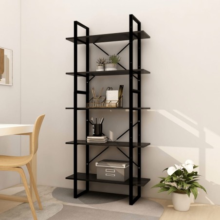 vidaXL Bücherregal 5 Fächer Schwarz 80x30x175 cm Massivholz Kiefer