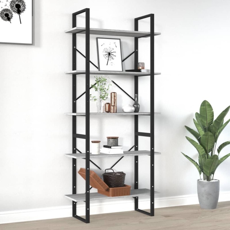 vidaXL Bücherregal 5 Fächer Grau Sonoma-Eiche 80x30x175 Holzwerkstoff vidaXL Bücherregal 5 Fächer Grau Sonoma-Eiche 80x30x175 Holzwerkstoff