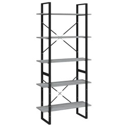vidaXL Bücherregal 5 Fächer Grau Sonoma-Eiche 80x30x175 Holzwerkstoff