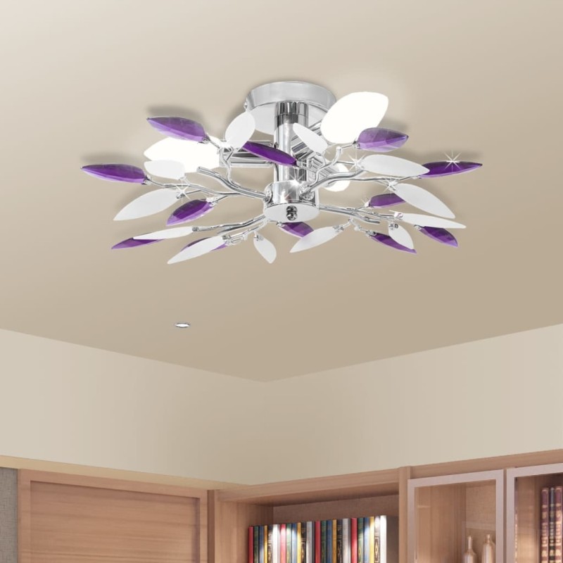vidaXL Deckenleuchte Weiße & Lila Acrylglas-Blätter 3 × E14-Lampen vidaXL Deckenleuchte Weiße & Lila Acrylglas-Blätter 3 × E14-Lampen