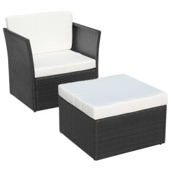 vidaXL Gartensessel mit Fußhocker Poly Rattan Schwarz 
