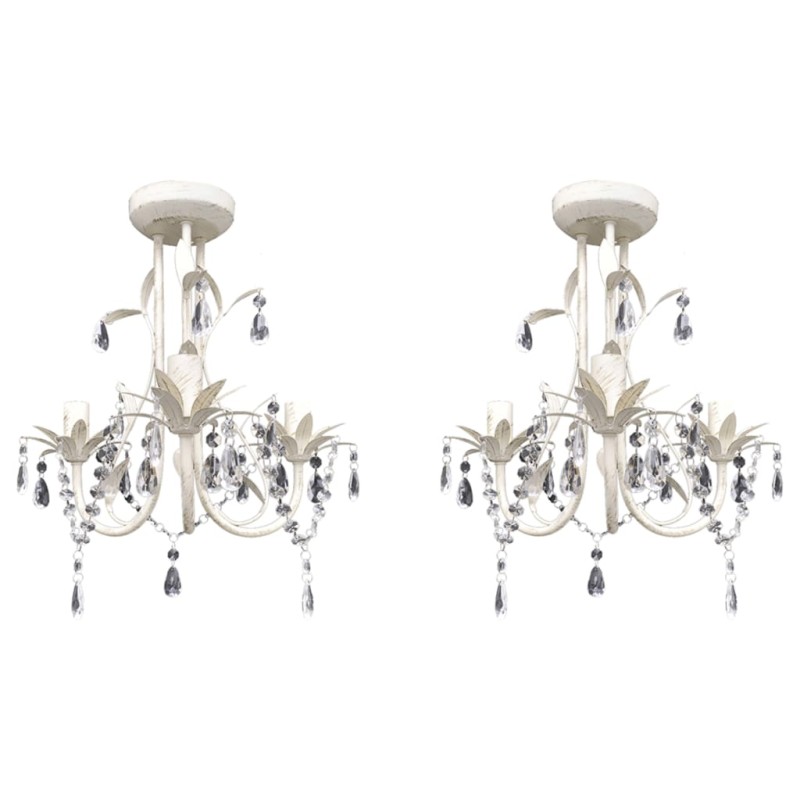 vidaXL Kristall-Deckenleuchte Kronleuchter 2 Stk. Elegantes Weiß vidaXL Kristall-Deckenleuchte Kronleuchter 2 Stk. Elegantes Weiß