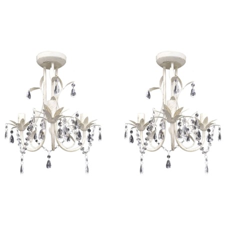 vidaXL Kristall-Deckenleuchte Kronleuchter 2 Stk. Elegantes Weiß