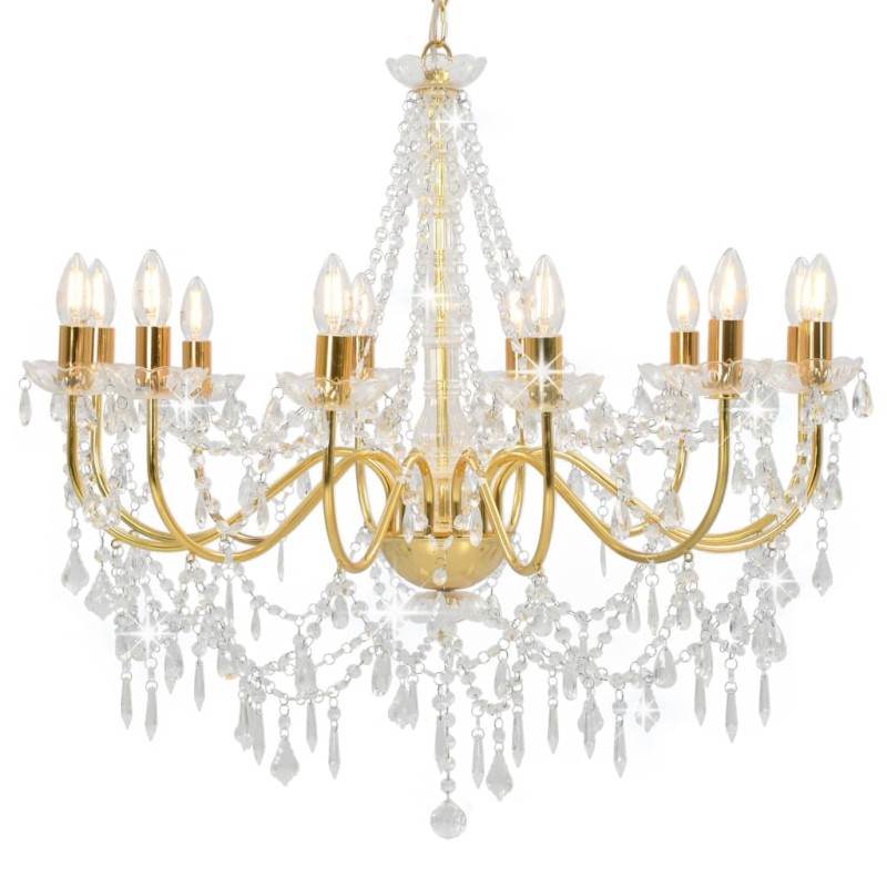 vidaXL Kronleuchter mit Perlen Golden 12 x E14-Fassungen vidaXL Kronleuchter mit Perlen Golden 12 x E14-Fassungen