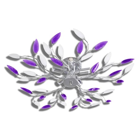 Deckenlampe Lila und weiße Blätterranken mit Acryl-Blättern 5x E14