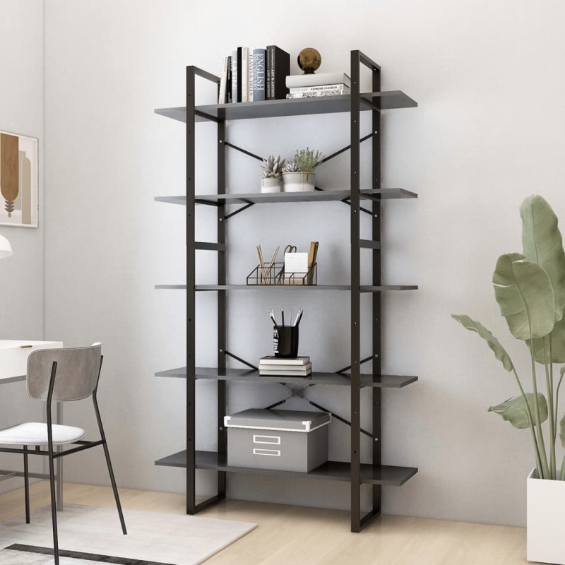 vidaXL Bücherregal 5 Fächer Grau 100x30x175 cm Holzwerkstoff vidaXL Bücherregal 5 Fächer Grau 100x30x175 cm Holzwerkstoff