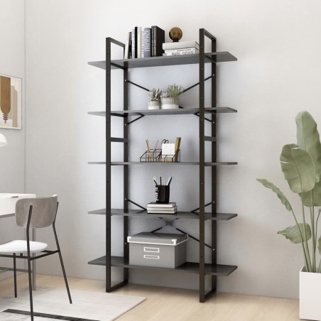 vidaXL Bücherregal 5 Fächer Grau 100x30x175 cm Holzwerkstoff