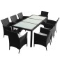 9-tlg. Garten-Essgruppe mit Auflagen Poly Rattan Schwarz 9-tlg. Garten-Essgruppe mit Auflagen Poly Rattan Schwarz