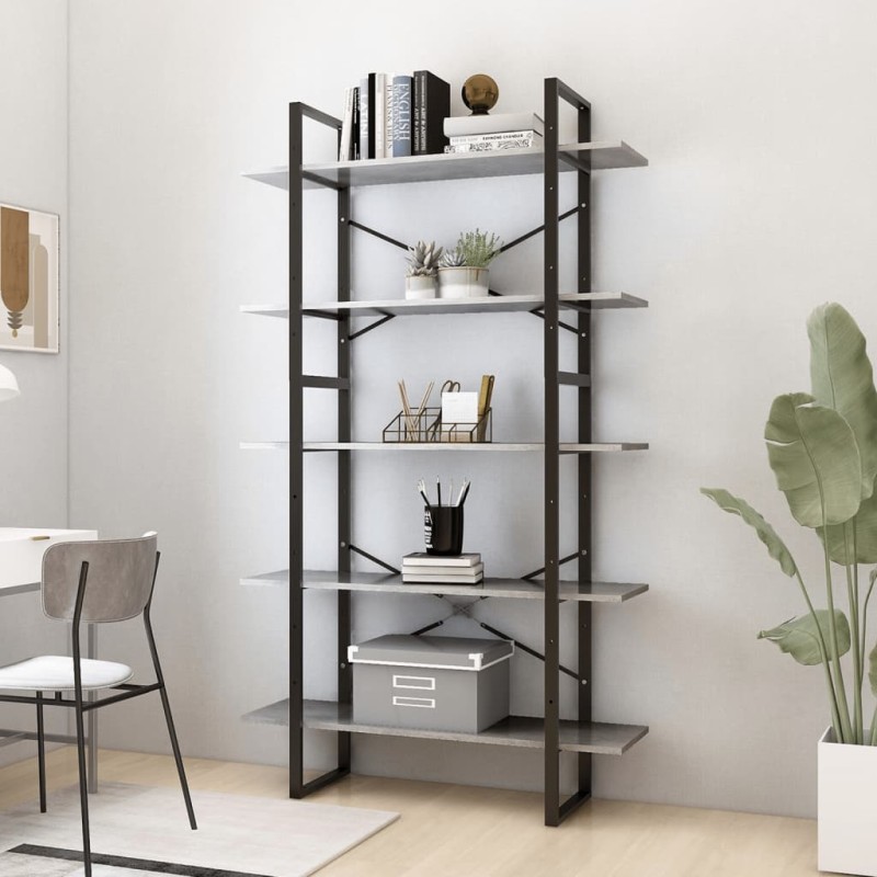 vidaXL Bücherregal 5 Fächer Betongrau 100x30x175 cm Holzwerkstoff vidaXL Bücherregal 5 Fächer Betongrau 100x30x175 cm Holzwerkstoff