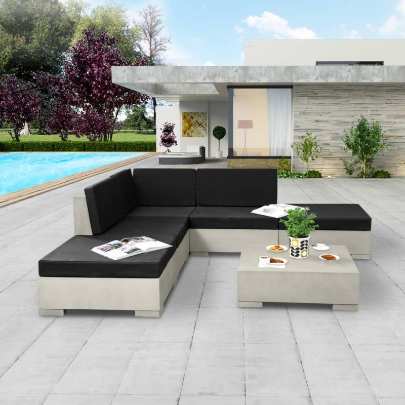 6-tlg. Garten-Lounge-Set mit Auflagen Beton Grau 6-tlg. Garten-Lounge-Set mit Auflagen Beton Grau