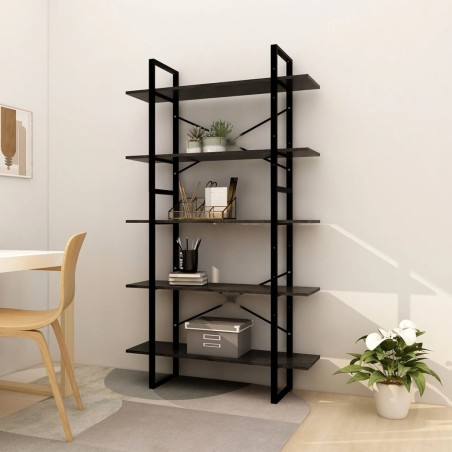 vidaXL Bücherregal 5 Fächer Schwarz 100x30x175 cm Massivholz Kiefer