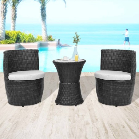 vidaXL 3-tlg. Bistro-Set mit Auflagen Poly Rattan Schwarz