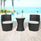 vidaXL 3-tlg. Bistro-Set mit Auflagen Poly Rattan Schwarz vidaXL 3-tlg. Bistro-Set mit Auflagen Poly Rattan Schwarz