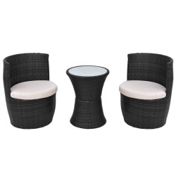 vidaXL 3-tlg. Bistro-Set mit Auflagen Poly Rattan Schwarz