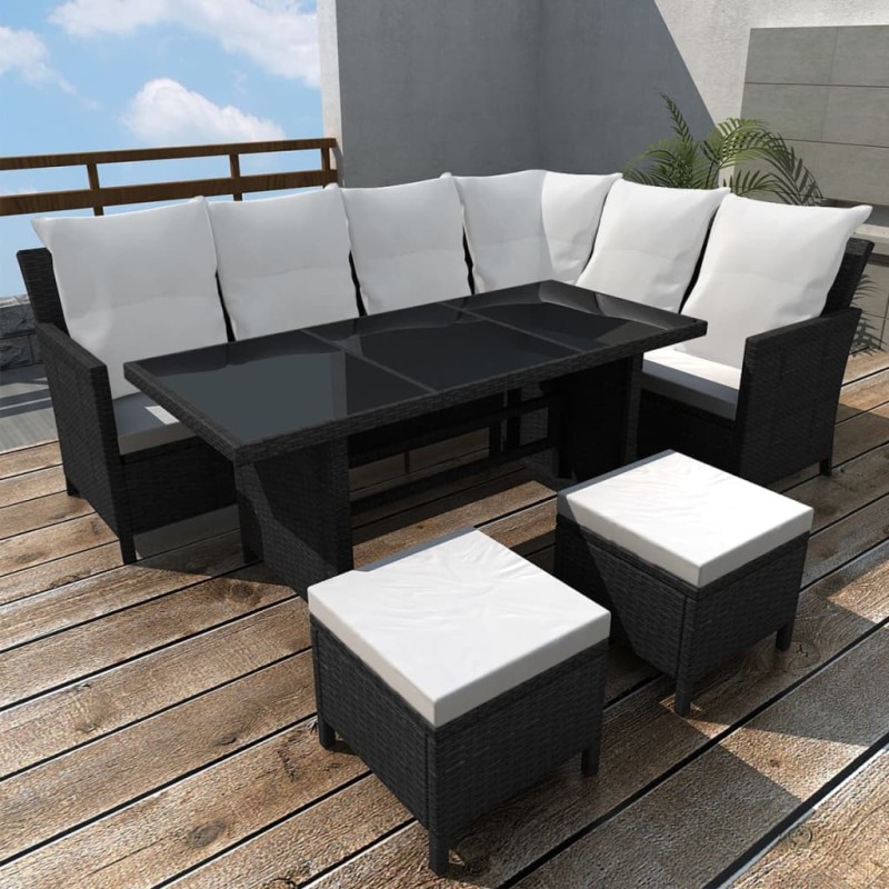 4-tlg. Garten-Lounge-Set mit Auflagen Poly Rattan Schwarz 4-tlg. Garten-Lounge-Set mit Auflagen Poly Rattan Schwarz