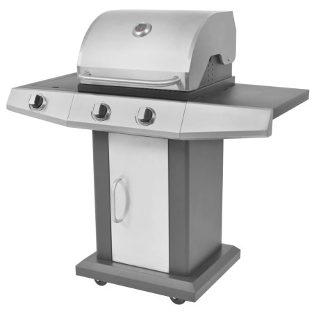 Gasgrill BBQ Grill 2 + 1 Brenner Schwarz und Silbern