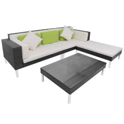 4-tlg. Garten-Lounge-Set mit Auflagen Poly Rattan Schwarz