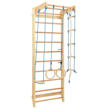 vidaXL Sprossenwand Set mit Strickleiter Turnringe Holz