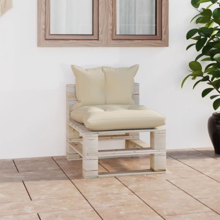 vidaXL Outdoor-Mittelsofa Paletten mit Kissen Kiefernholz