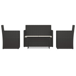 vidaXL 4-tlg. Garten-Lounge-Set mit Kissen Poly Rattan Schwarz