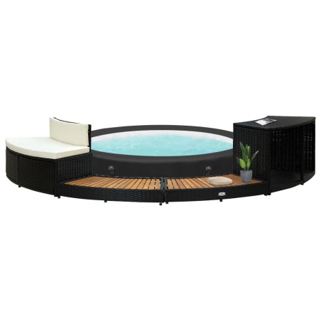 vidaXL Whirlpool-Umrandung Schwarz Poly Rattan und Akazienholz