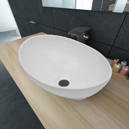 vidaXL Luxus Keramik Waschbecken Oval Weiß 40 x 33 cm  