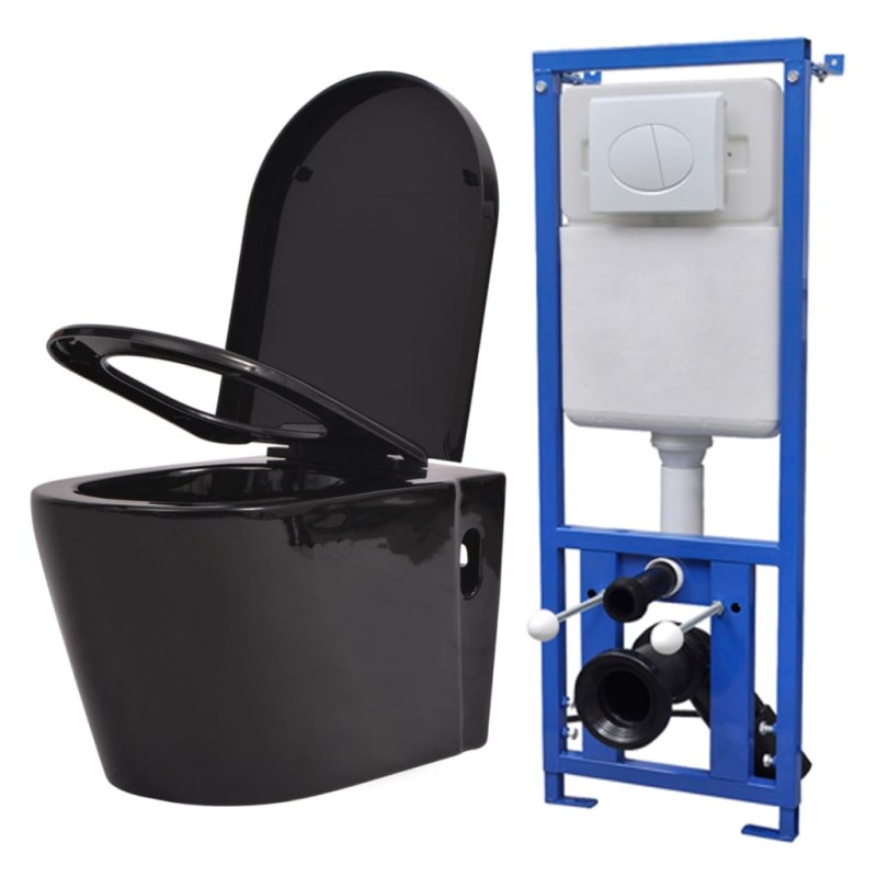 vidaXL Hänge-Toilette mit Einbau-Spülkasten Keramik Schwarz vidaXL Hänge-Toilette mit Einbau-Spülkasten Keramik Schwarz