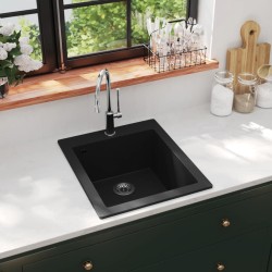 vidaXL Granitspüle Einzelbecken Schwarz 